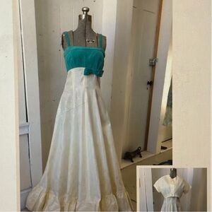 Vintage Two-Tone Prom Gown Teal Bodice with Ivory Skirt and Jacket